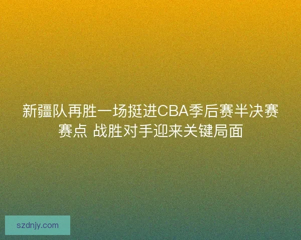 新疆队再胜一场挺进CBA季后赛半决赛赛点 战胜对手迎来关键局面