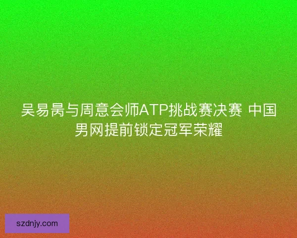 吴易昺与周意会师ATP挑战赛决赛 中国男网提前锁定冠军荣耀
